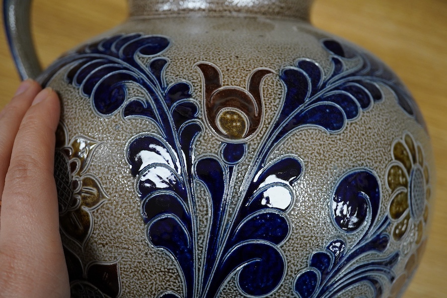 A signed Moser gilt glass vase, early 20th century together with a German salt glazed jug and bowl, tallest 34cm. Condition - good